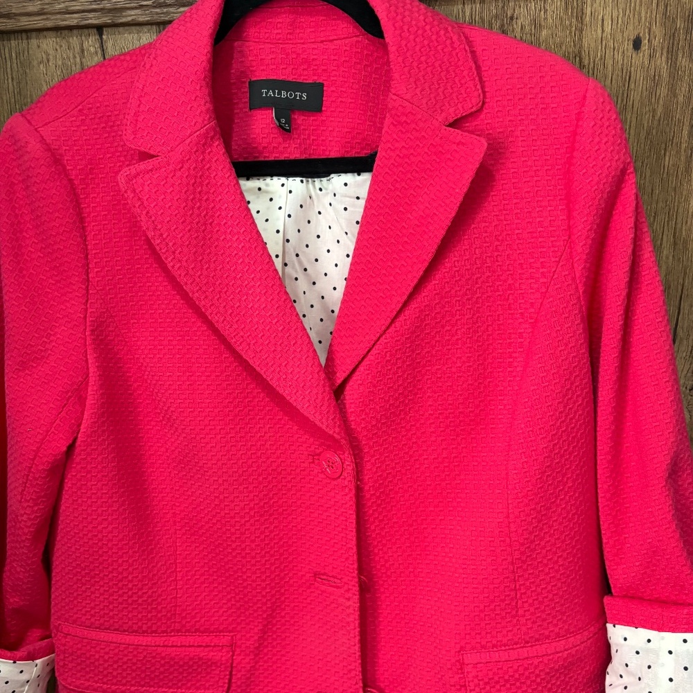 Talbots Red Blazer with B/W Polka Dot Lining